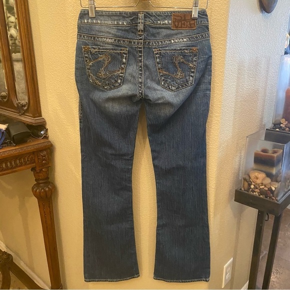 SILVER JEANS Blue Tuesday Low Waist Embroidered Pockets Denim Jeans Size 25 - Picture 1 of 8